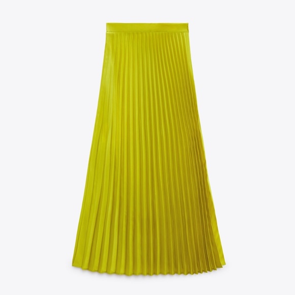 Zara Limited Edition Lime Green Pleated Midi Skirt. New with tags. - Picture 2 of 7